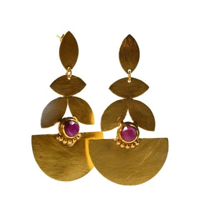 Euro Gold Gemstone  Earrings- A334
