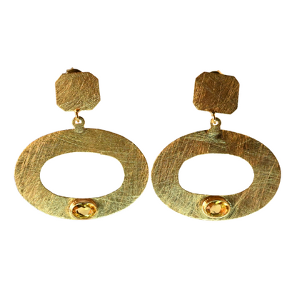 Euro Gold Gemstone Drop Earrings-A300