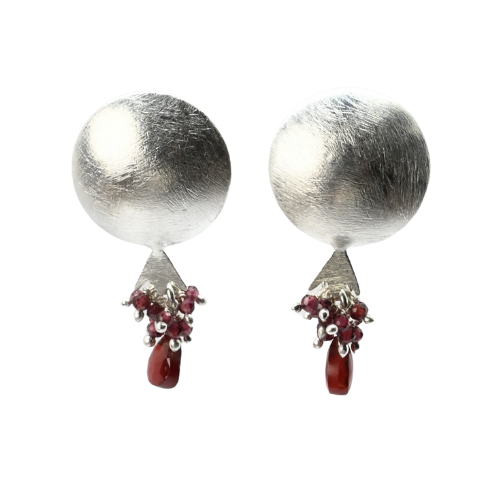 EuroSilver Pomegranite Gemstone Stud Earrings - C320