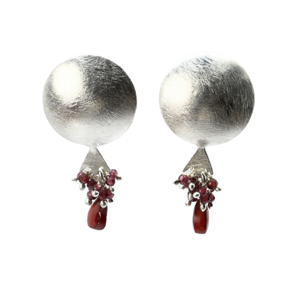 EuroSilver Pomegranite Gemstone Stud Earrings - C320