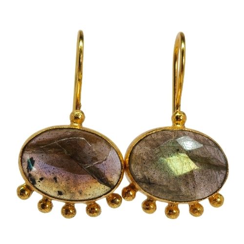 Euro Gold budding Gemstone Drop Earrings-A346