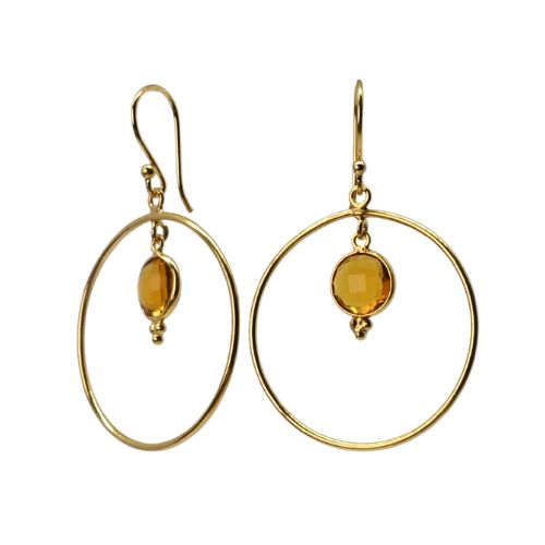 Euro Gold Gemstone Hoop Earrings- A283