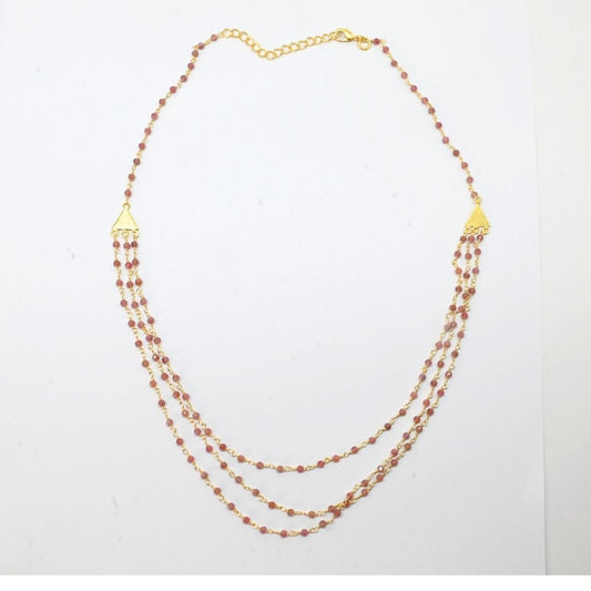 Euro gold triple gem necklaces with many gem varieties A26