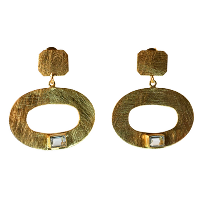 Euro Gold Gemstone Drop Earrings-A300