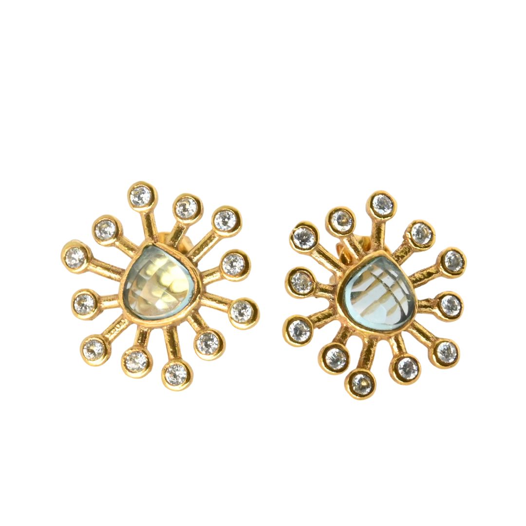 Euro Gold Gem Flower Stud Earrings A316