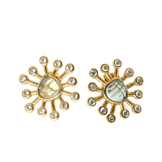 Euro Gold Gem Flower Stud Earrings A316