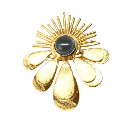 Euro Gold Gemstone Flower Brooch