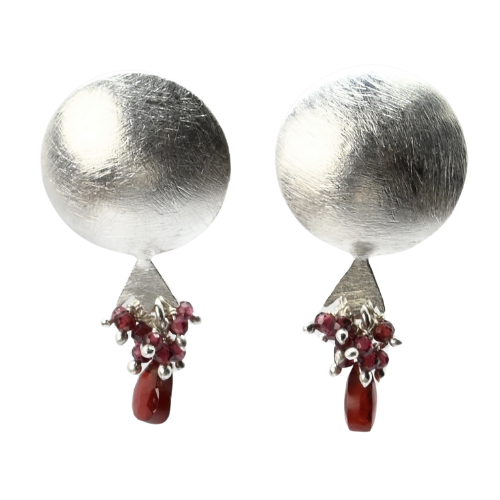 EuroSilver Pomegranite Gemstone Stud Earrings - C320