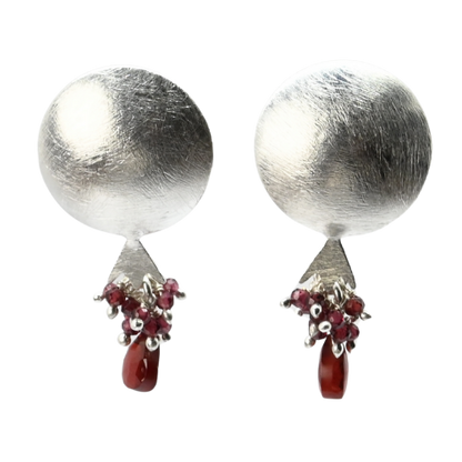 EuroSilver Pomegranite Gemstone Stud Earrings - C320
