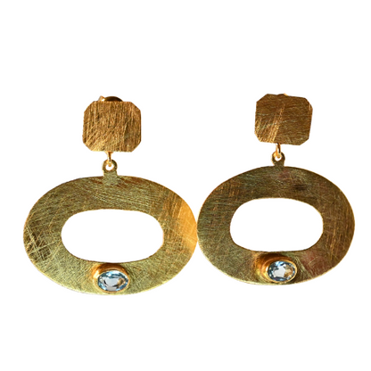Euro Gold Gemstone Drop Earrings-A300
