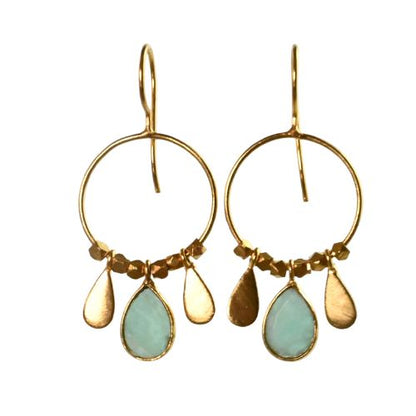 Euro Gold Gemstone Drop Earrings-A266