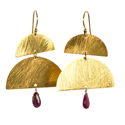 Euro Gold Earrings A178 with a Tourmaline gemstone drop.