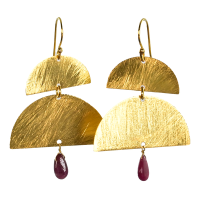 Euro Gold Earrings A178 with a Tourmaline gemstone drop.