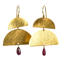 Euro Gold Earrings A178 with a gemstone drop.