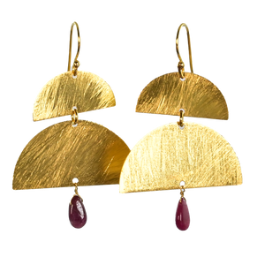 Euro Gold Earrings A178 with a gemstone drop.