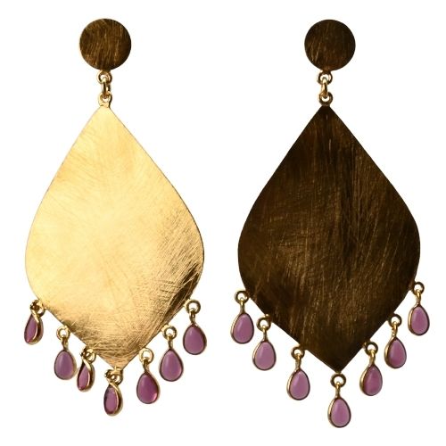 Euro Gold Gemstone Tassle Marquis Earrings- A323