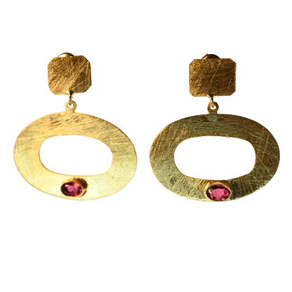 Euro Gold Gemstone Drop Earrings-A300