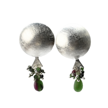 EuroSilver Pomegranite Gemstone Stud Earrings - C320
