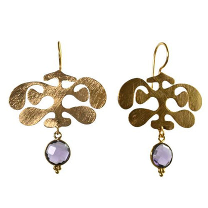 Euro Gold Gemstone Ginko Earrings A175