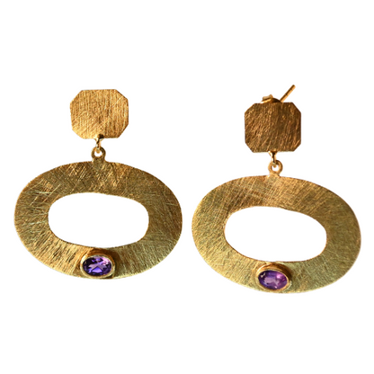 Euro Gold Gemstone Drop Earrings-A300