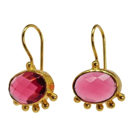 Euro Gold budding Gemstone Drop Earrings-A346