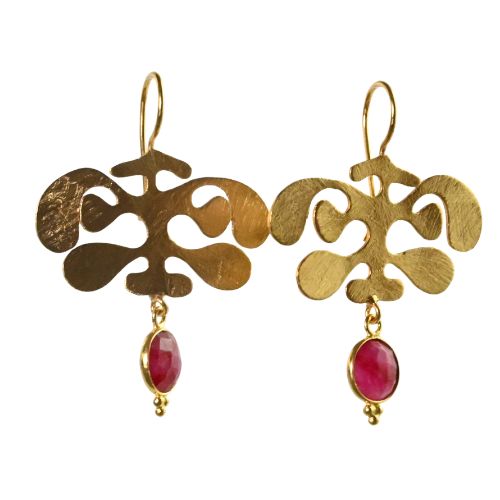 Euro Gold Gemstone Ginko Earrings A175
