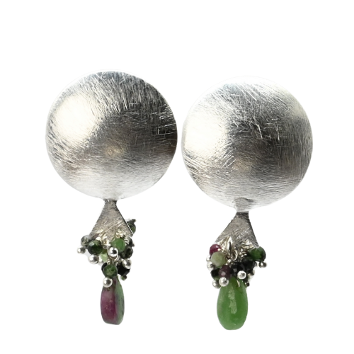 EuroSilver Pomegranite Gemstone Stud Earrings - C320