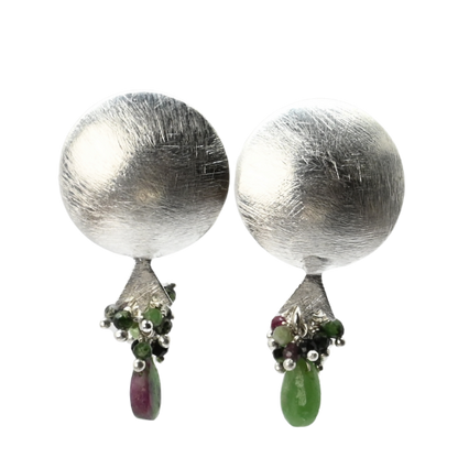 EuroSilver Pomegranite Gemstone Stud Earrings - C320