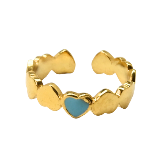 Euro Gold Cuff Heart Ring Open size with an enamel heart A61