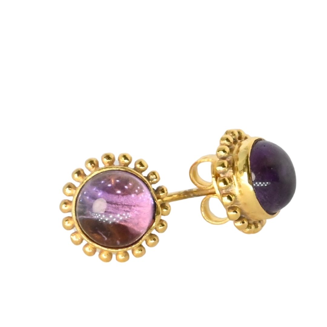 Euro Gold Gemstone Stud Earrings- A225