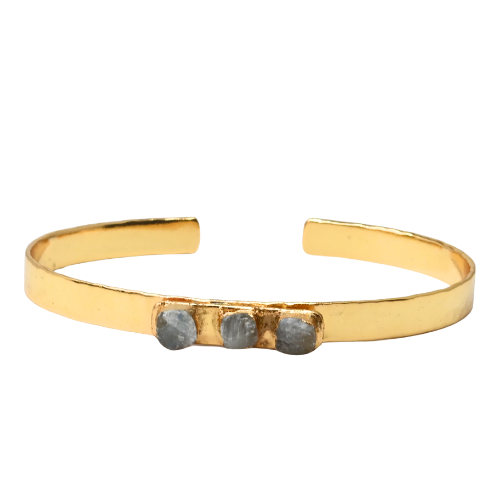 Euro Gold cuff bangle with 3 gems- A214