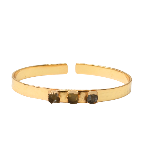 Euro Gold cuff bangle with 3 gems- A214