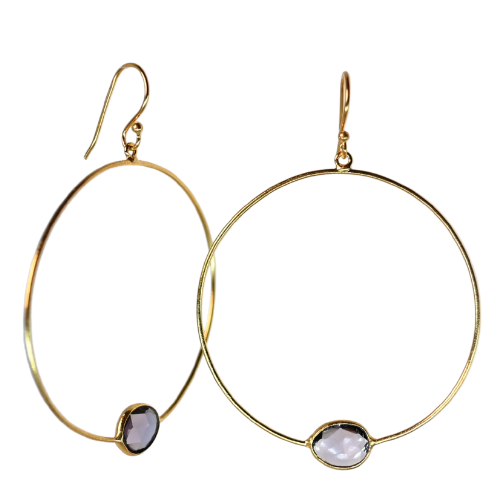 Euro Gold Gemstone Drop Earrings-A304
