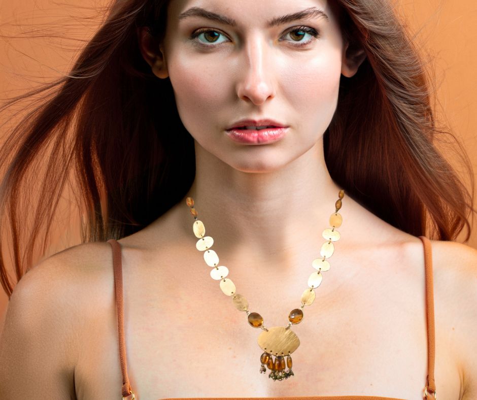 Euro Gold Gemstone Necklace 50 cm  A326