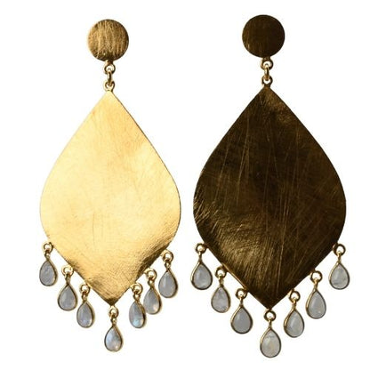 Euro Gold Gemstone Tassle Marquis Earrings- A323