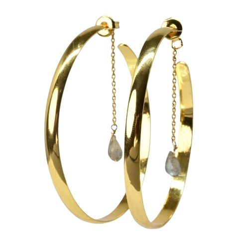 Euro Gold Gemstone Hoop Earrings- A328