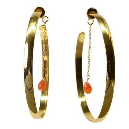 Euro Gold Gemstone Hoop Earrings- A328