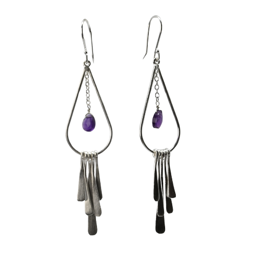 Euro Silver Gemstone Drop Earrings - C247