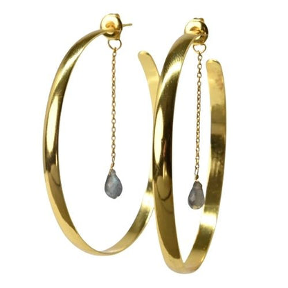 Euro Gold Gemstone Hoop Earrings- A328