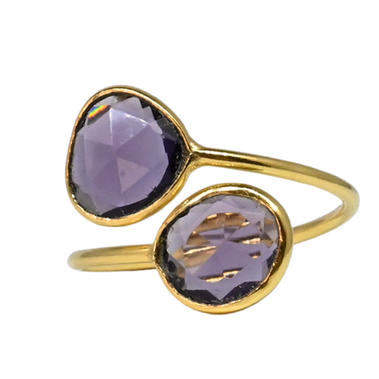 Euro Gold Cuff Ring Open size with gems A256R