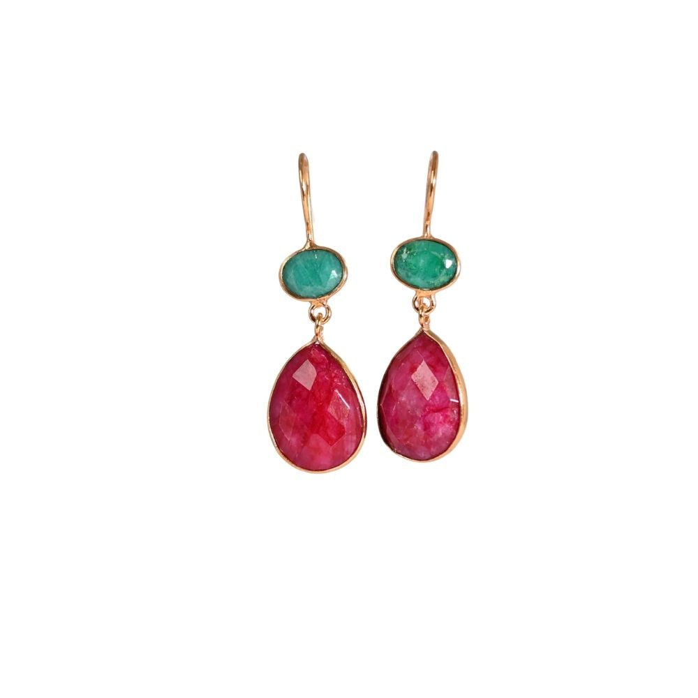 Euro Gold Gemstone Drop Earrings-A197a