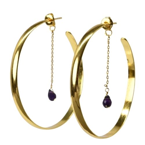 Euro Gold Gemstone Hoop Earrings- A328