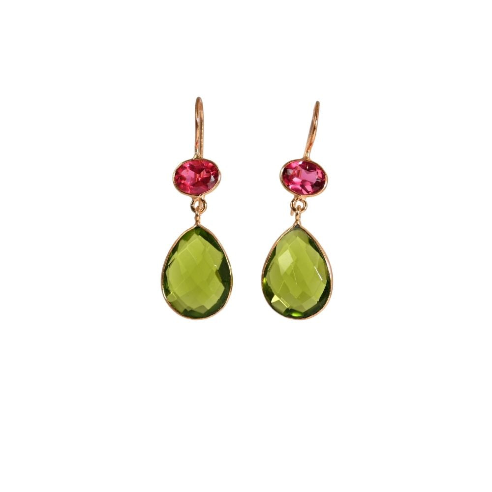 Euro Gold Gemstone Drop Earrings-A197a