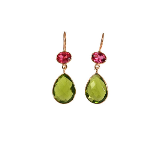 Euro Gold Gemstone Drop Earrings-A197a