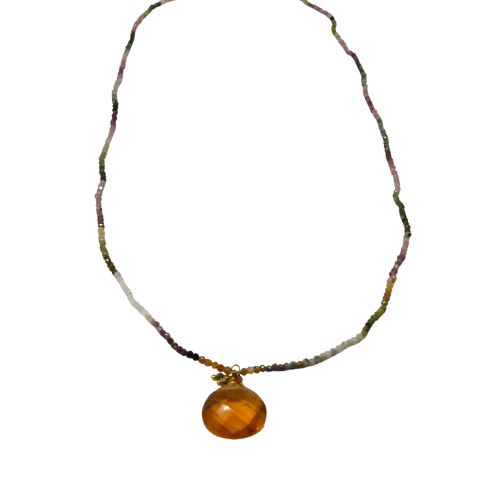 Euro Gold  Assorted Gemstones 55 cm plus 5 cm with a tassled gem pendant A25a