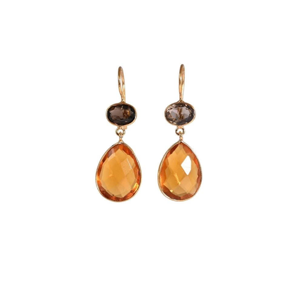 Euro Gold Gemstone Drop Earrings-A197a