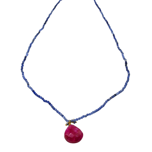 Euro Gold  Assorted Gemstones 55 cm plus 5 cm with a tassled gem pendant A25a