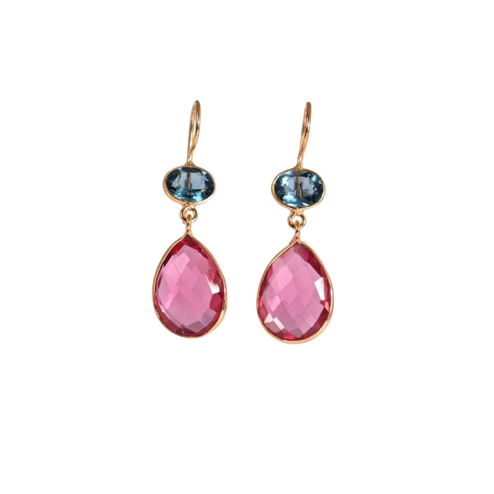Euro Gold Gemstone Drop Earrings-A197a