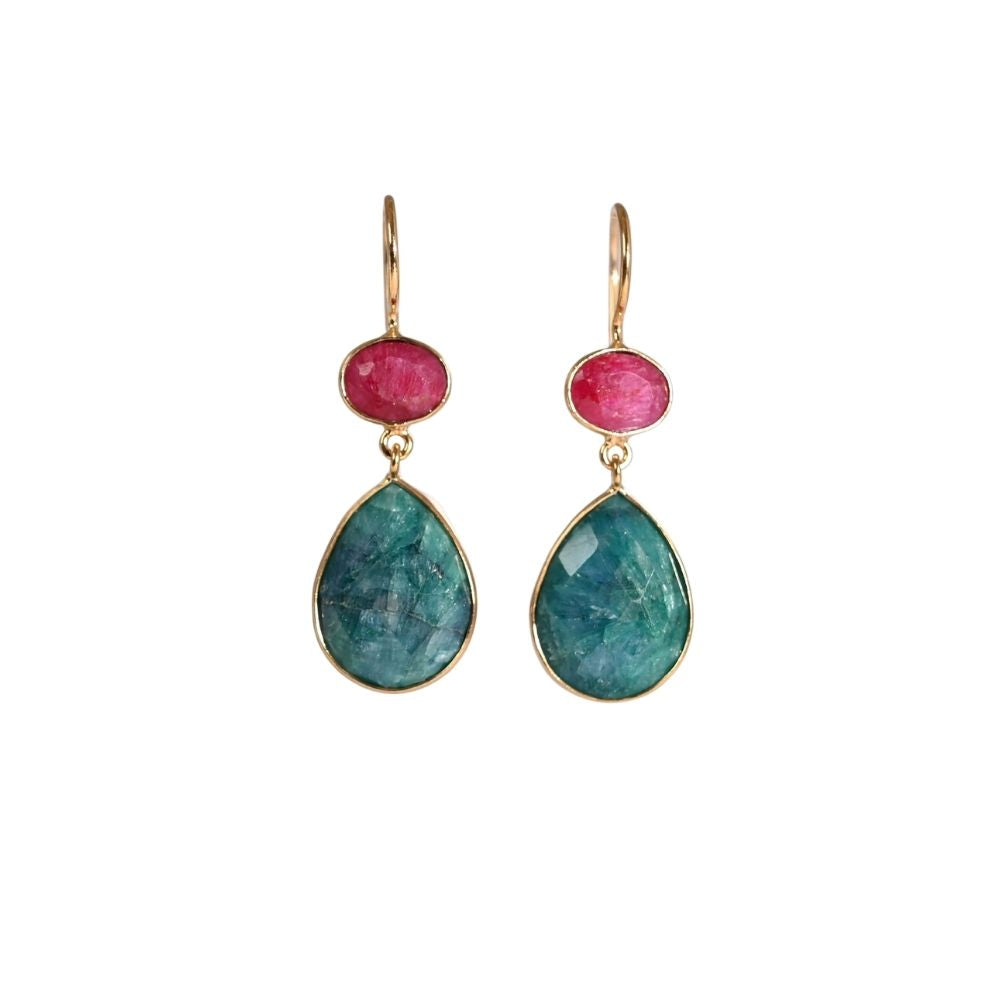 Euro Gold Gemstone Drop Earrings-A197a