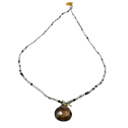 Euro Gold  Assorted Gemstones 55 cm plus 5 cm with a tassled gem pendant A25a